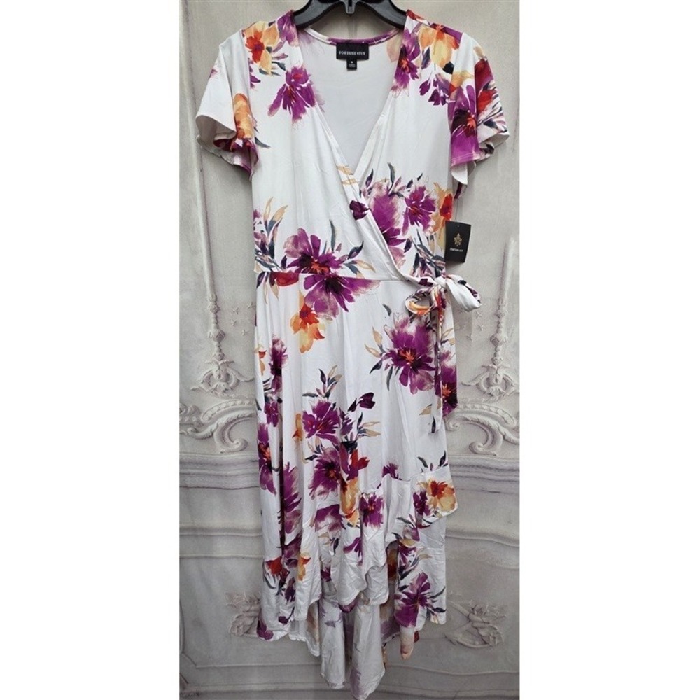 NWT Fortune & Ivy M Floral Hi Low Wrap Dress White Pink 126393